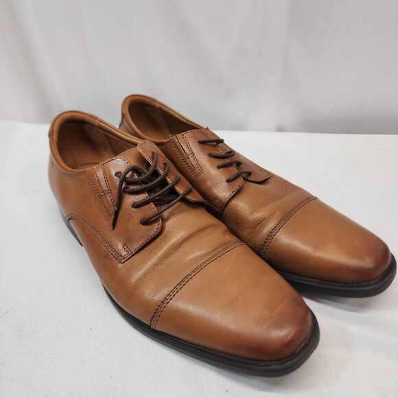 Clarks Tilden Cap Toe Oxford Dress Shoes Mens 11.5 M Dark Tan Leather Lace Up - Picture 1 of 8